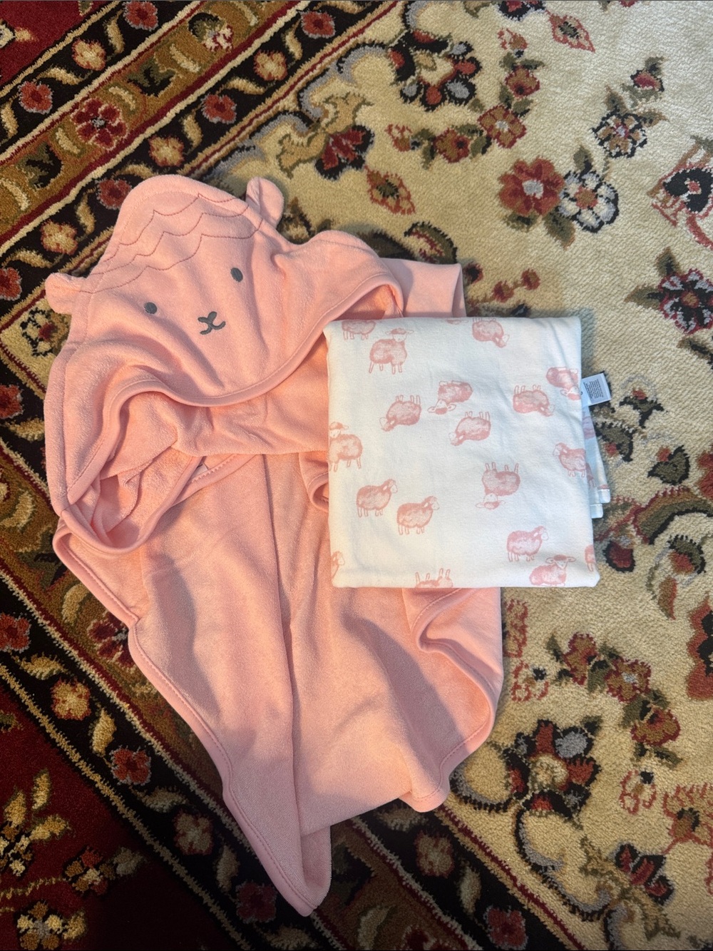 Carter's Pink Hooded Bunny Towel Wrap with Matching Print Cloth